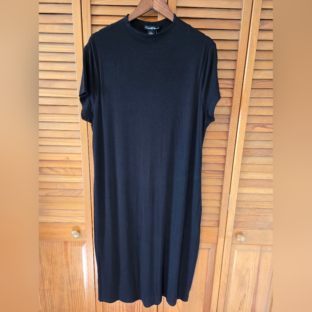 Candalite Womans Black Maxi Dress Short Sleeve High Neck Casual